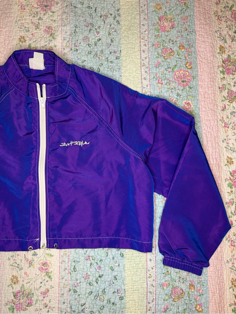 VTG 90s Y2K Surf Style Purple Iridescent Windbreaker Jacket & Board Shorts SM - Picture 9 of 15